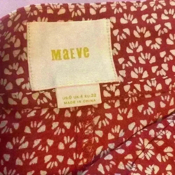 Maeve by Anthropology size 0 red white floral rayon flare side zip pants - Picture 4 of 4